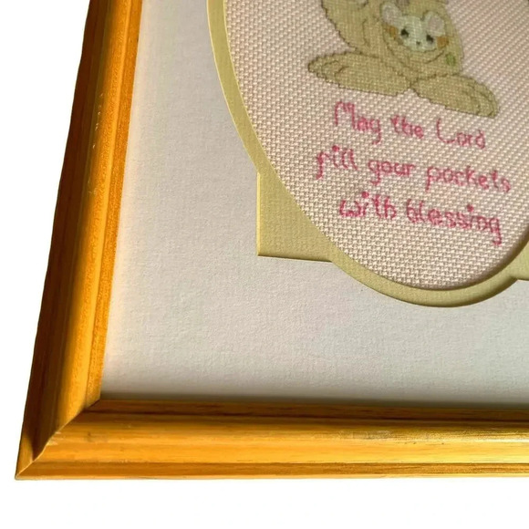 Precious Moments Vintage Cross Stitch Kangaroo Pockets Framed 14X10 Hand Crafted - Picture 6 of 10